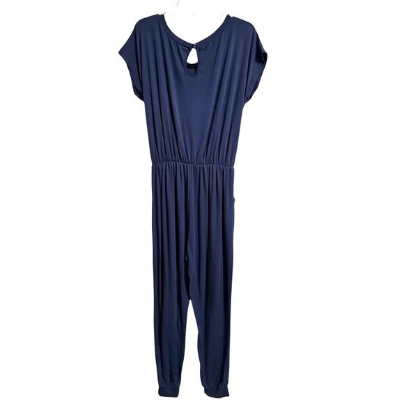 Blue Short Sleeve Crewneck Jumpsuit Womens XL Casual Stretchy Athleisure - Picture 4 of 8